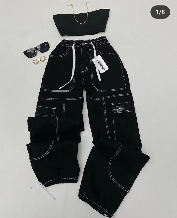Ensemble Décontracté Femme – Top Bretelles et Pantalon Droit Taille Basse