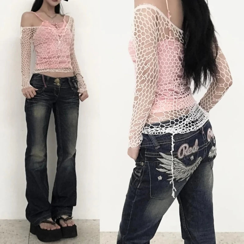 Jean Femme Personnalisé à Broderie Ailes – Style Américain