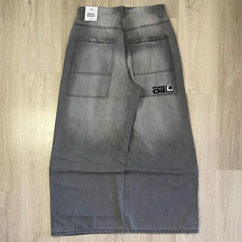Jean Baggy Femme – Broderies Lettres, Style Streetwear Y2K Punk