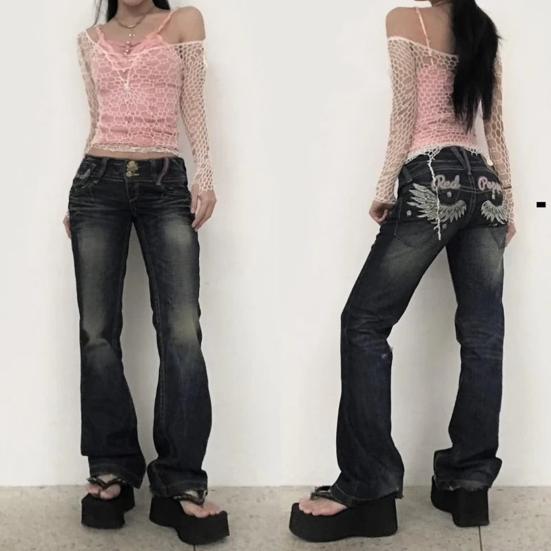 Jean Femme Personnalisé à Broderie Ailes – Style Américain