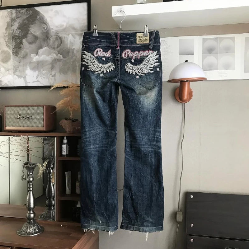 Jean Femme Personnalisé à Broderie Ailes – Style Américain