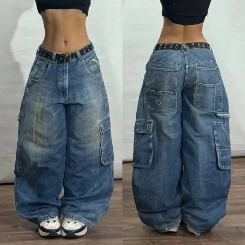 Jean Baggy Femme – Broderies Lettres, Style Streetwear Y2K Punk
