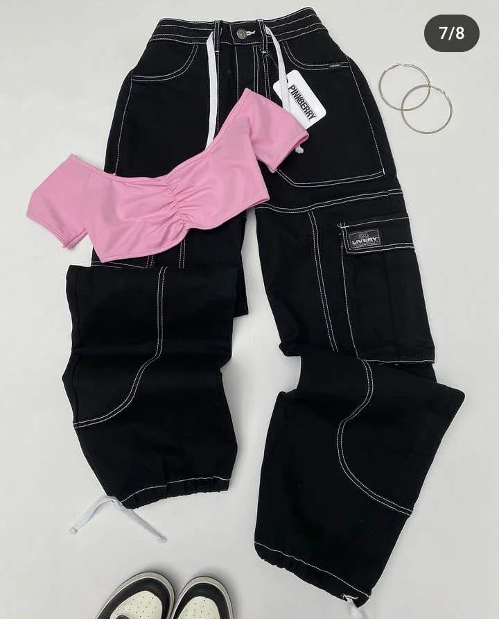 Ensemble Décontracté Femme – Top Bretelles et Pantalon Droit Taille Basse