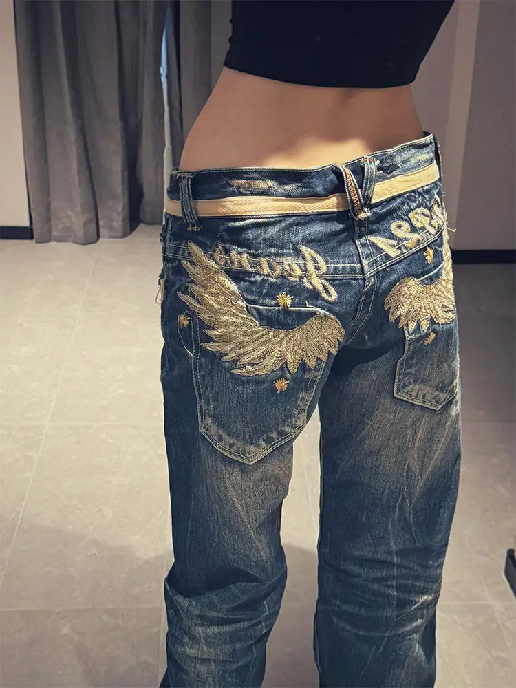 Jean Femme Personnalisé à Broderie Ailes – Style Américain