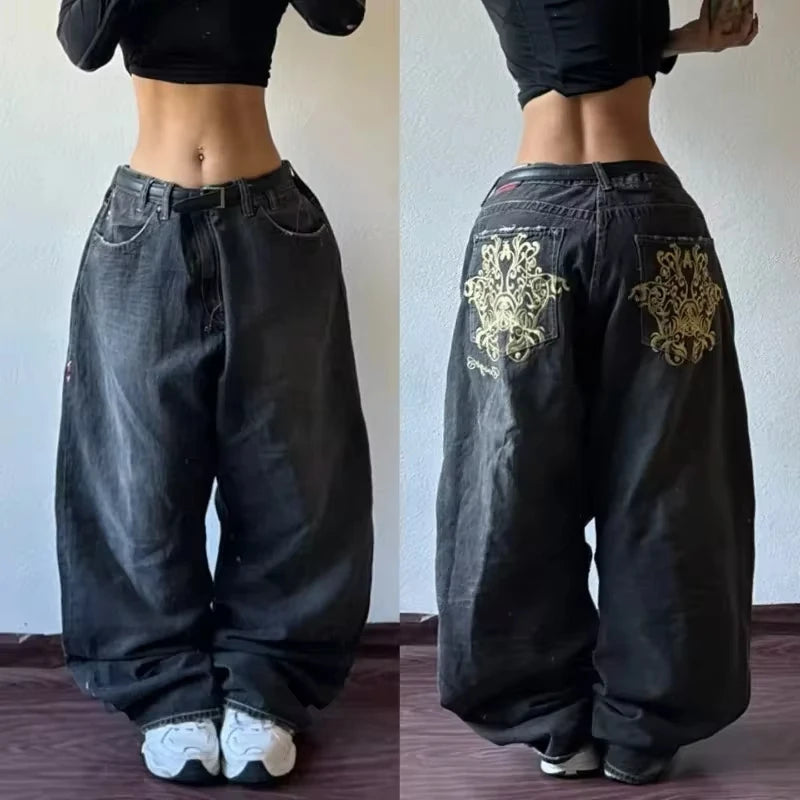 Jean Baggy Femme – Broderies Lettres, Style Streetwear Y2K Punk