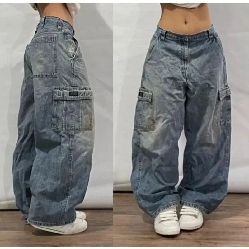 Jean Baggy Femme – Broderies Lettres, Style Streetwear Y2K Punk